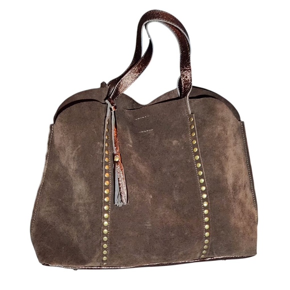 Marlon Brown Suede Tote Bag Made In Italy - Picture 3 of 10